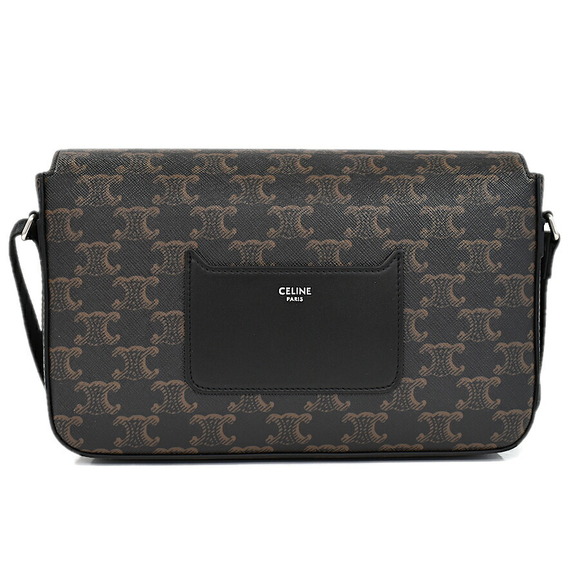 Celine Triomphe Flap Messenger Shoulder Bag Black Leather - Picture 3 of 9